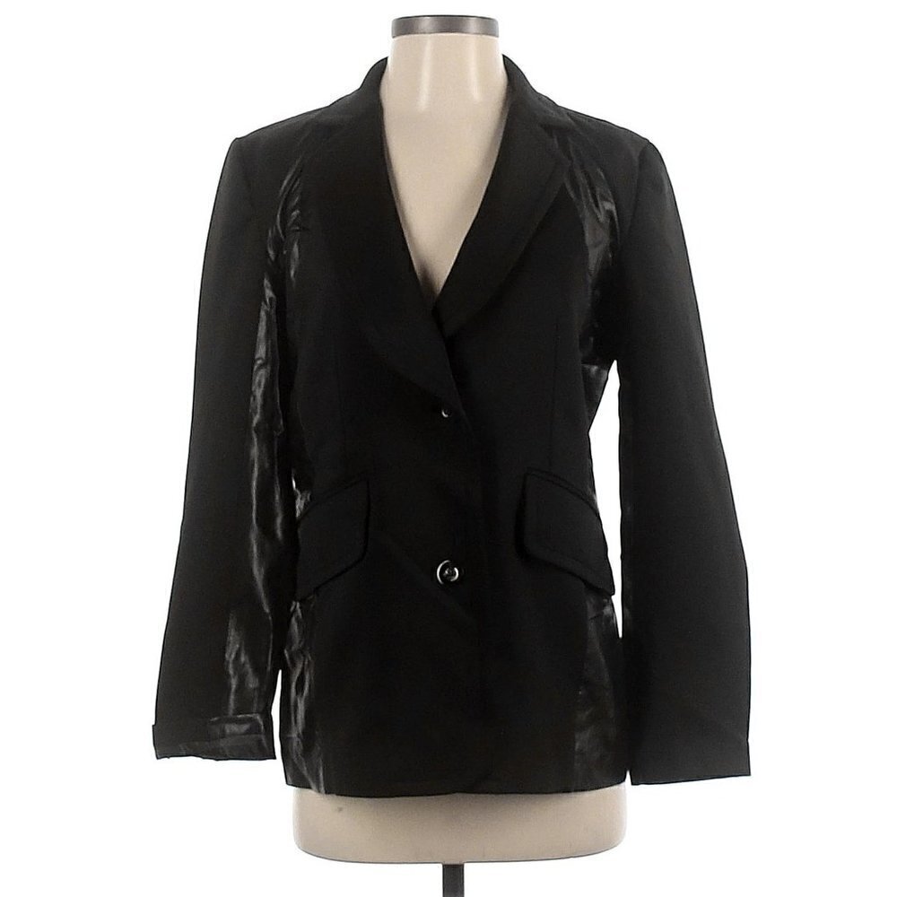 NWT Redwood Court Black Cotton Faux Leather Trim Blazer - Picture 2 of 12